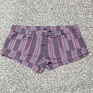 Roxy Shorts Purple with Vibrant‎ Stripes Women Large Beach Vibe Boho Cute